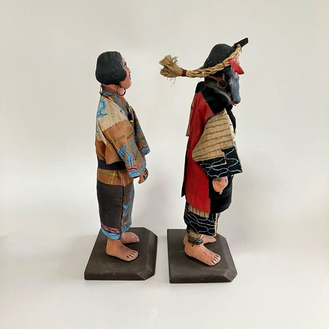 北海道　昭和初期　アイヌ　風俗人形　夫婦像　民俗資料　厚司織　タマサイ　民芸