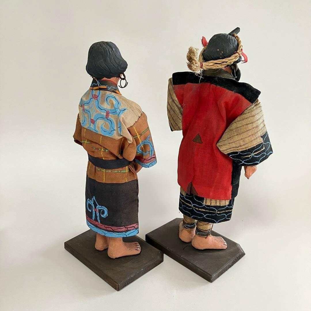 北海道　昭和初期　アイヌ　風俗人形　夫婦像　民俗資料　厚司織　タマサイ　民芸