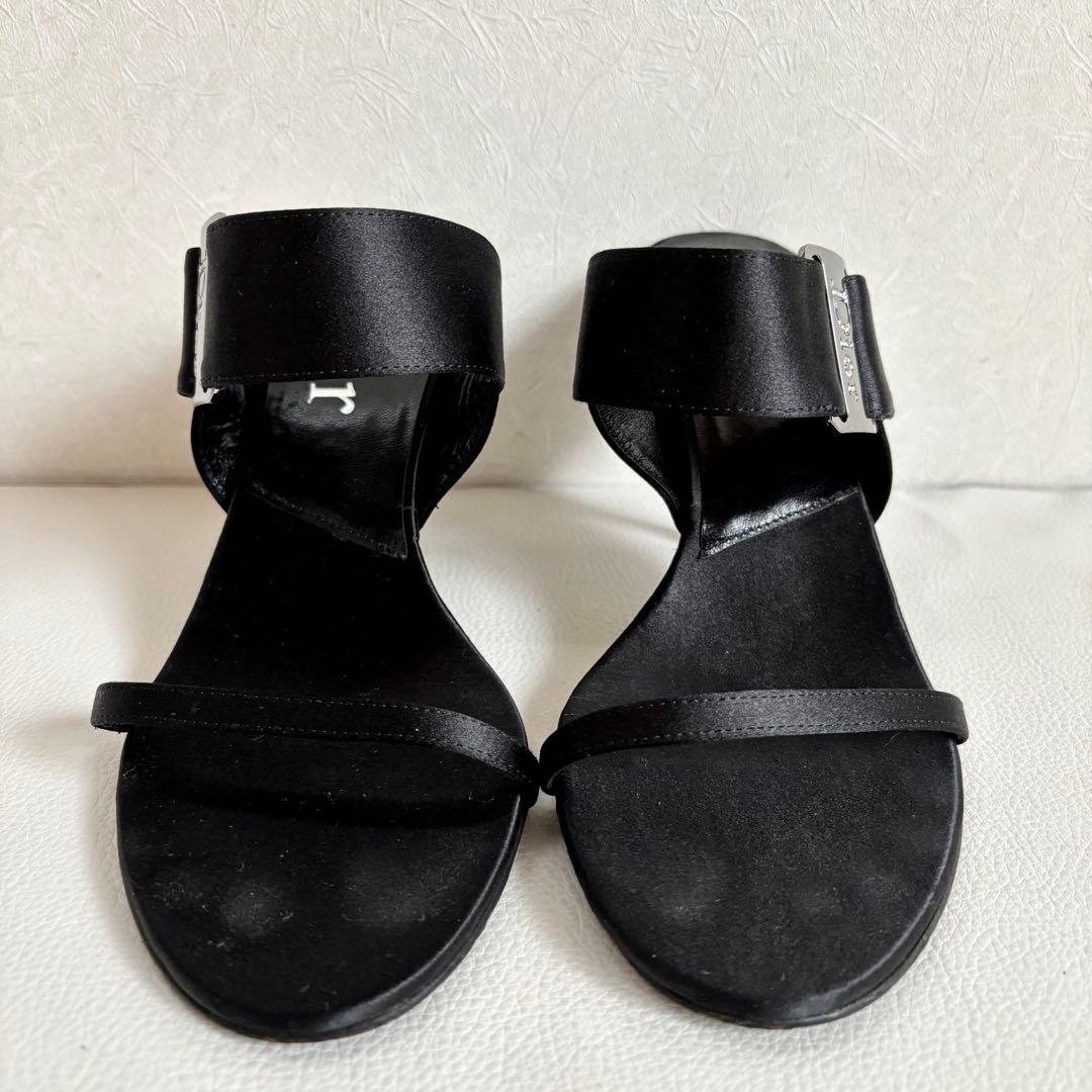 【クリスチャンディオール】ロゴ サテン ミュール ヒール 黒 35 1/2