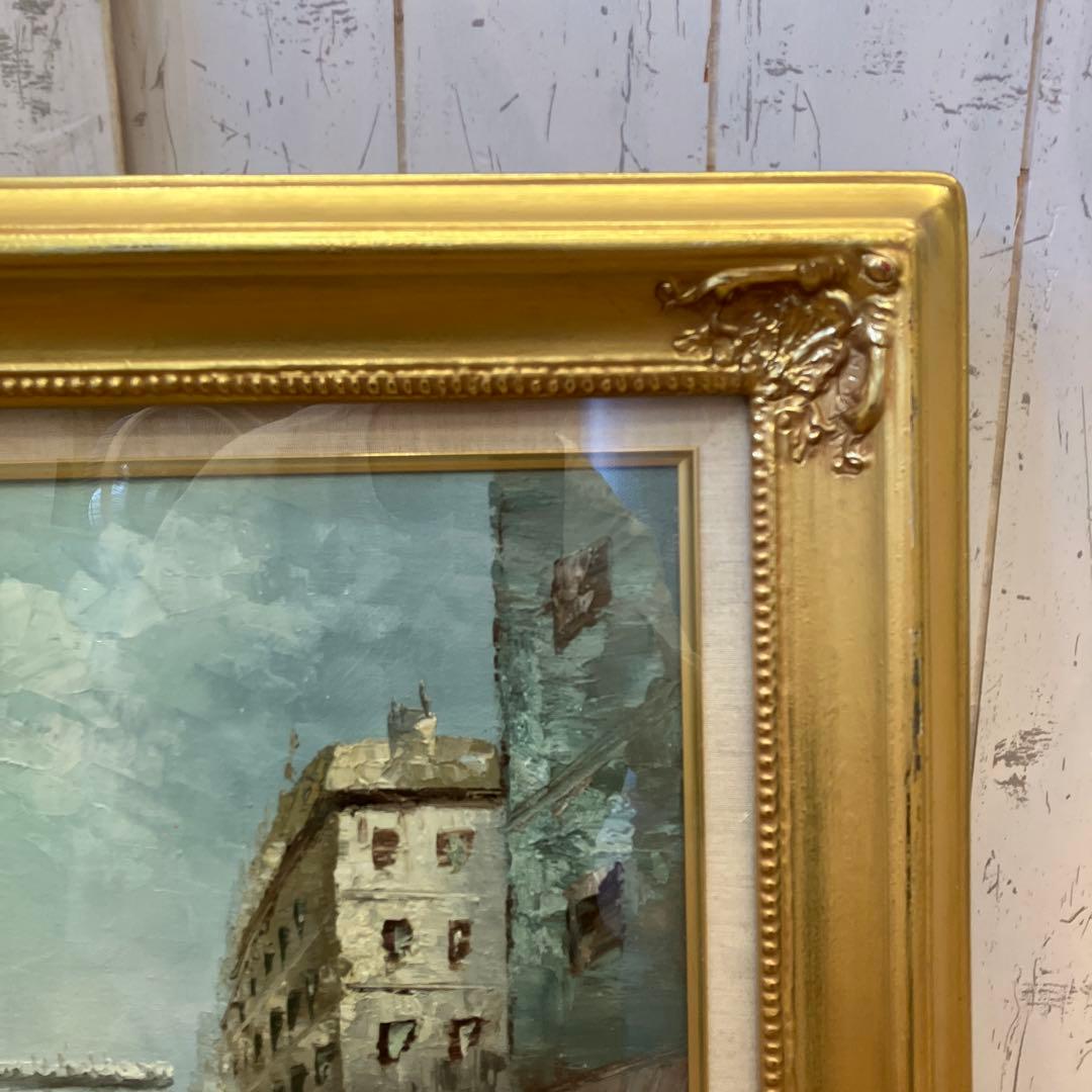 アンティーク 油絵 油彩画 風景画 街並み 町並み 絵画 額縁 額 額装