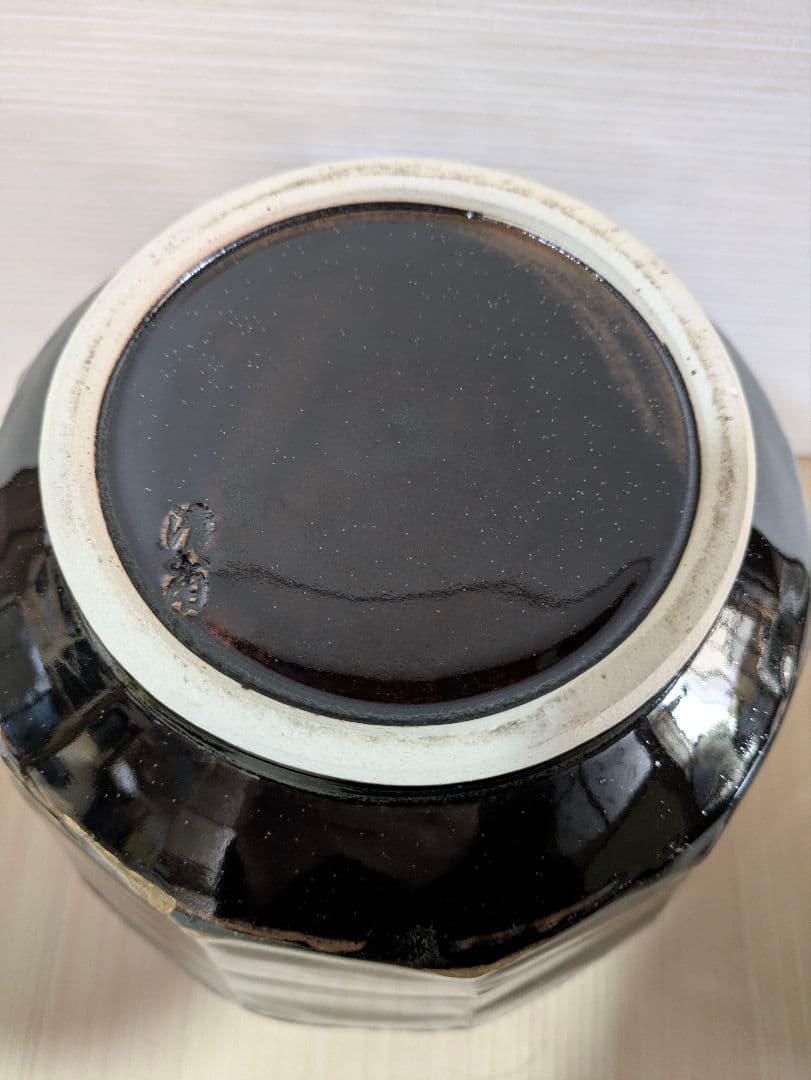 飴釉　十二面取　壺　清南　李朝　金継ぎ