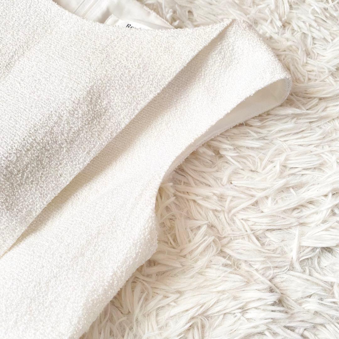 極美品✨Rene TISSUE 高級ツイードワンピース フレア パール ホワイト