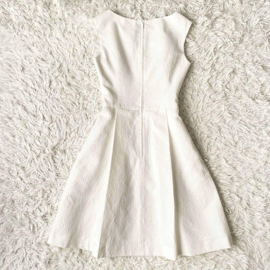 極美品✨Rene TISSUE 高級ツイードワンピース フレア パール ホワイト