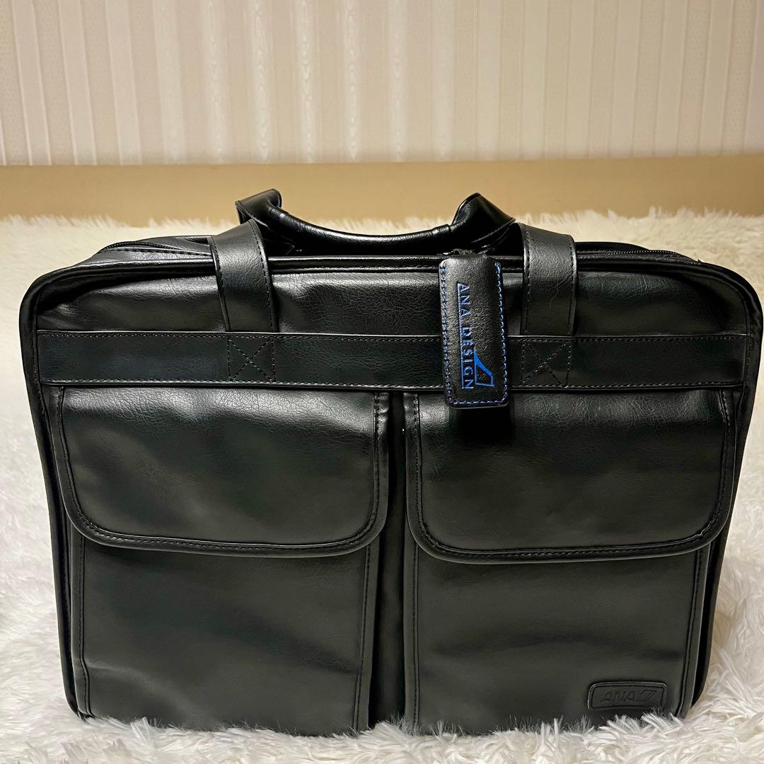 美品✨ANA 2way ビジネスバッグ オールレザー 大容量 2層式 ブラック