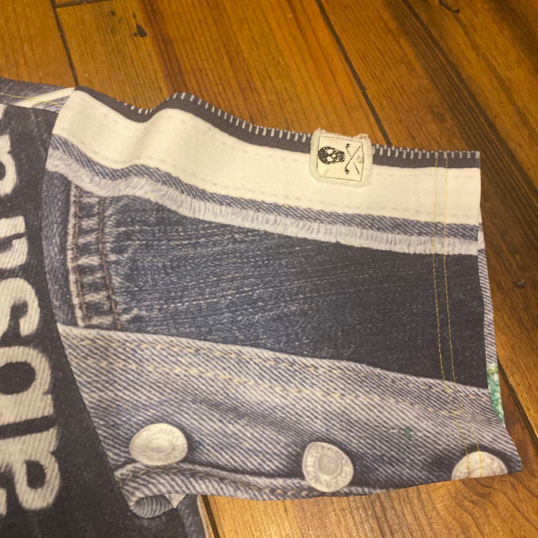 極美品 23SS マークアンドロナ ポロシャツ 総柄 スカル デニム柄