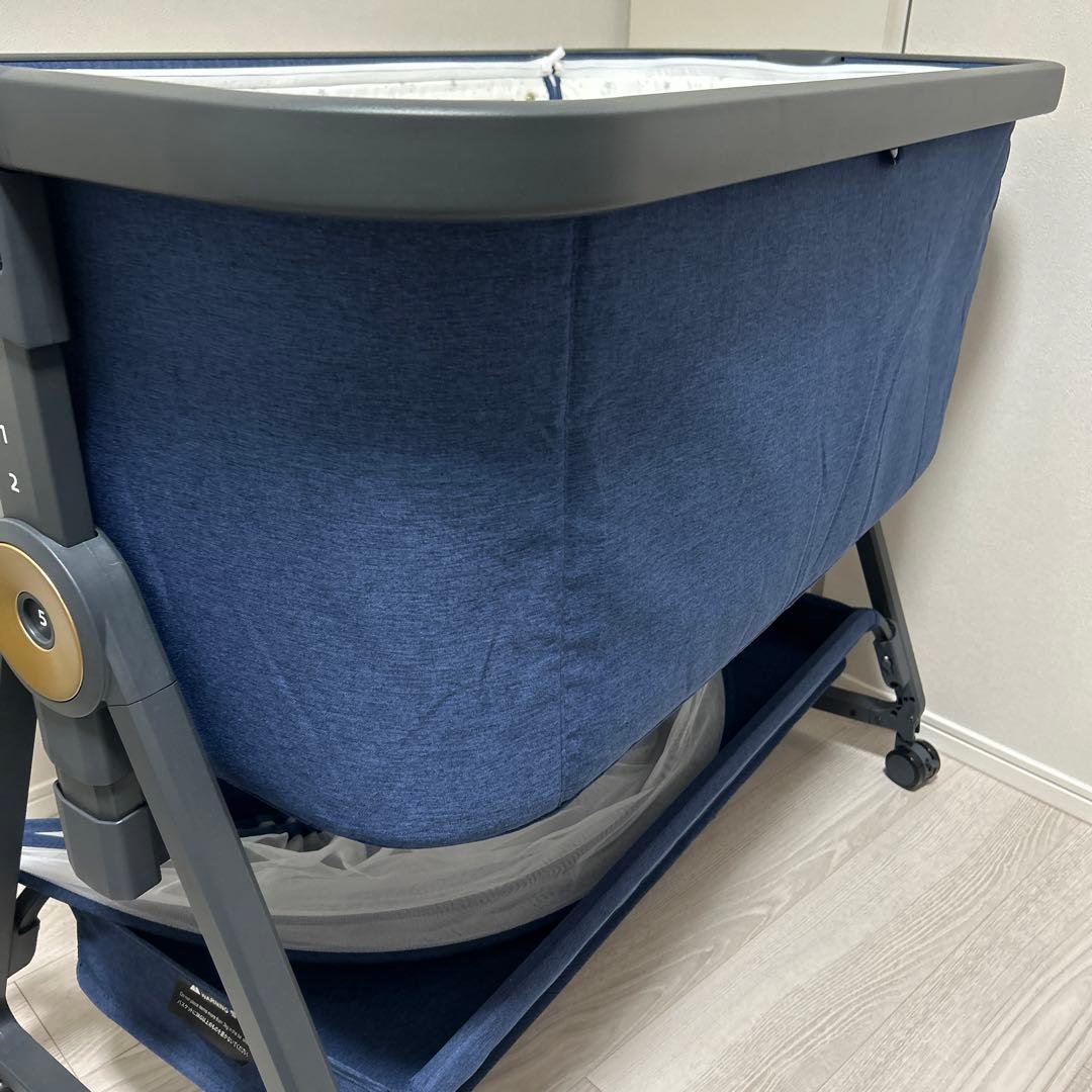 【美品】HZDMJ ベビーベッド 折りたたみ　ネイビー コンパクト出産準備