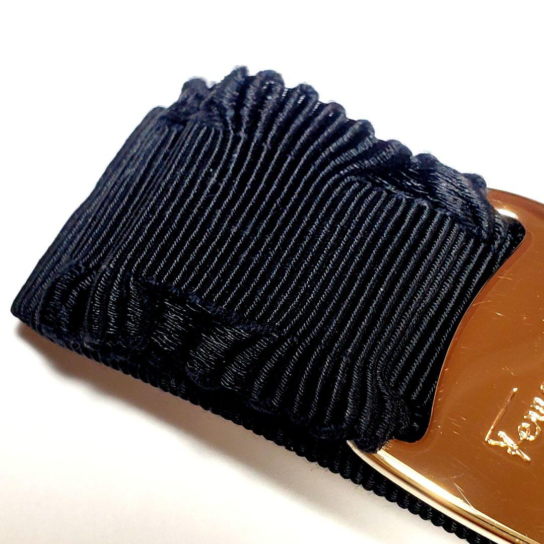 【希少☆美品】フリル フェラガモ バレッタ ヴァラ ブラック×ゴールドh015