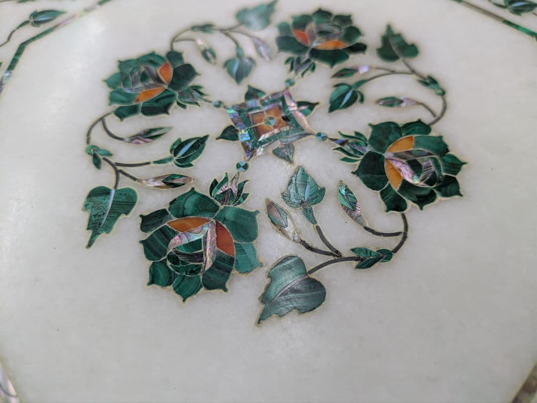 インド　タージマハル　大理石製八角形テーブルプレート　アンティーク　希少品