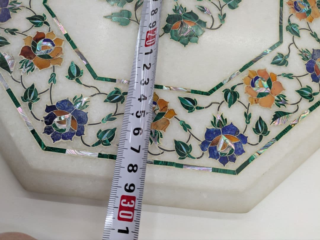 インド　タージマハル　大理石製八角形テーブルプレート　アンティーク　希少品