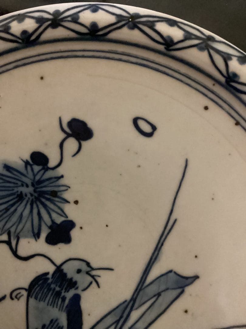 古美術　初期伊万里　染付花鳥文中皿　時代物江戸前期