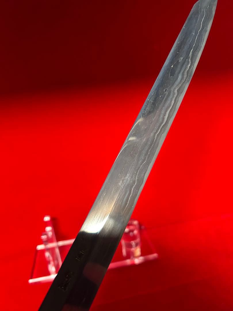 01586 包丁　剣型切付　保勝　津軽打刃物　練鉄　墨流し　尺　箱付　未使用品