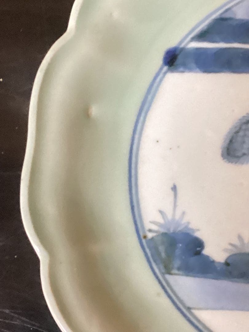 初期伊万里青磁染付花鳥文中皿　時代物コレクション