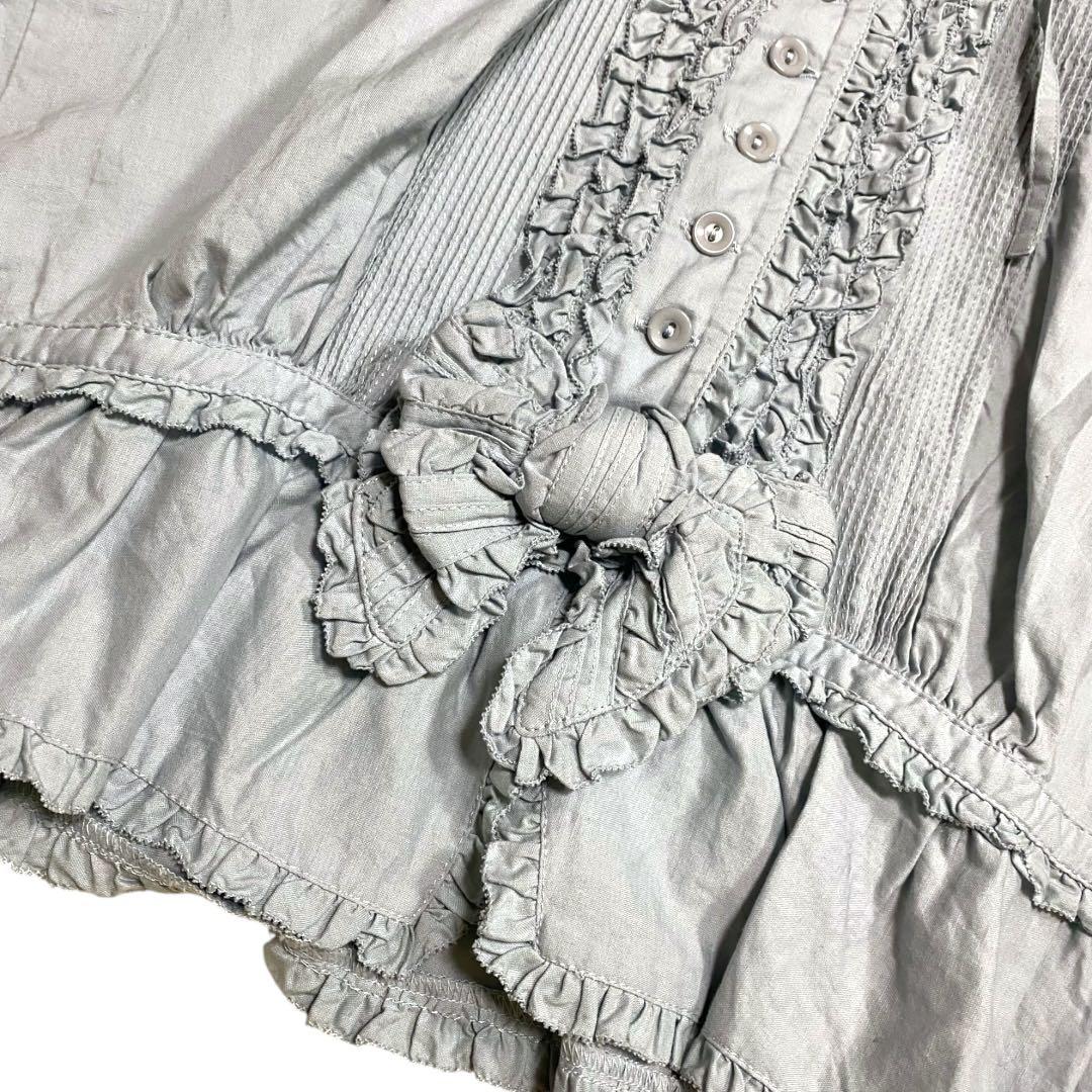 ピンクハウス　オーバーブラウス　ピコフリル　リボン　ピンタック　フード付き