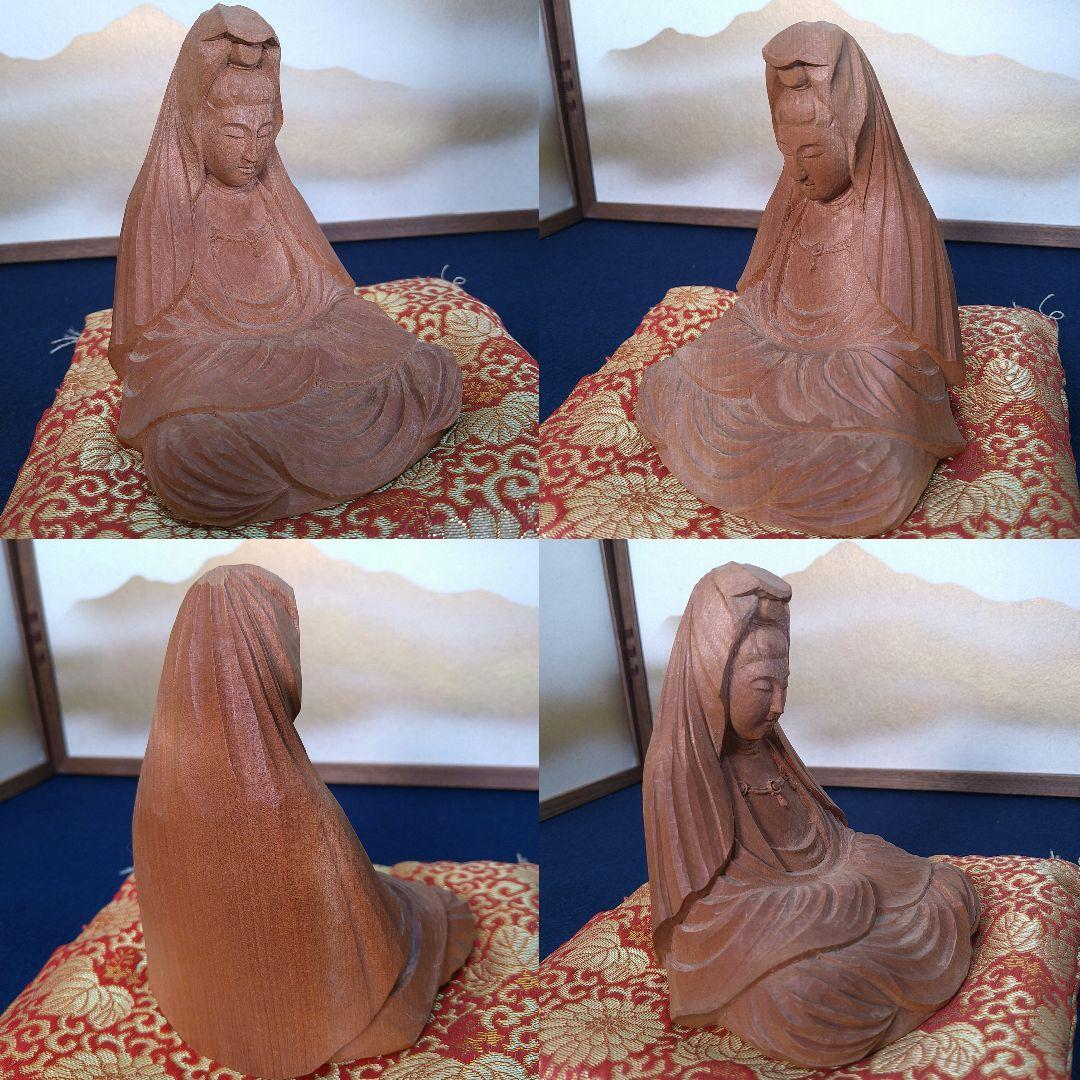 AC94 得地秀生作 白衣観音菩薩 木彫 共箱 共布 略歴付 富山県福光生 美品