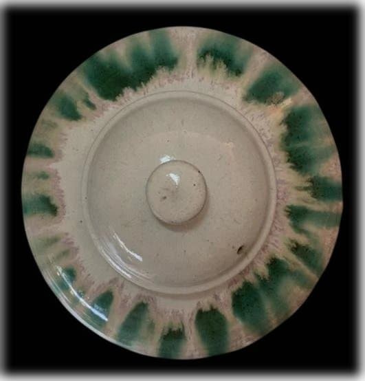 会津本郷焼 宗像窯 七代目 宗像亮一 大作 土灰白釉青流 蓋付 飾り壺