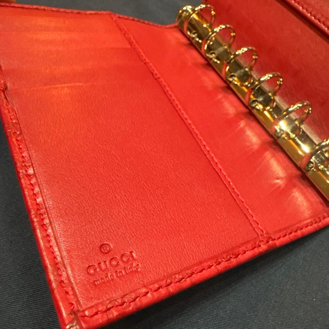 GUCCI グッチ 赤レザー 6リング スケジュール帳 GGロゴ