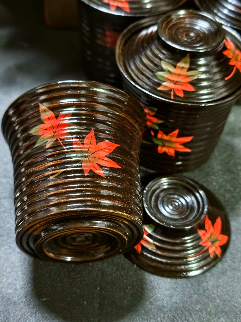 紅葉文吸い物椀 明治骨董 輪島塗 黒塗木製漆器 旧家蔵出し 蒐集家放出 時代物