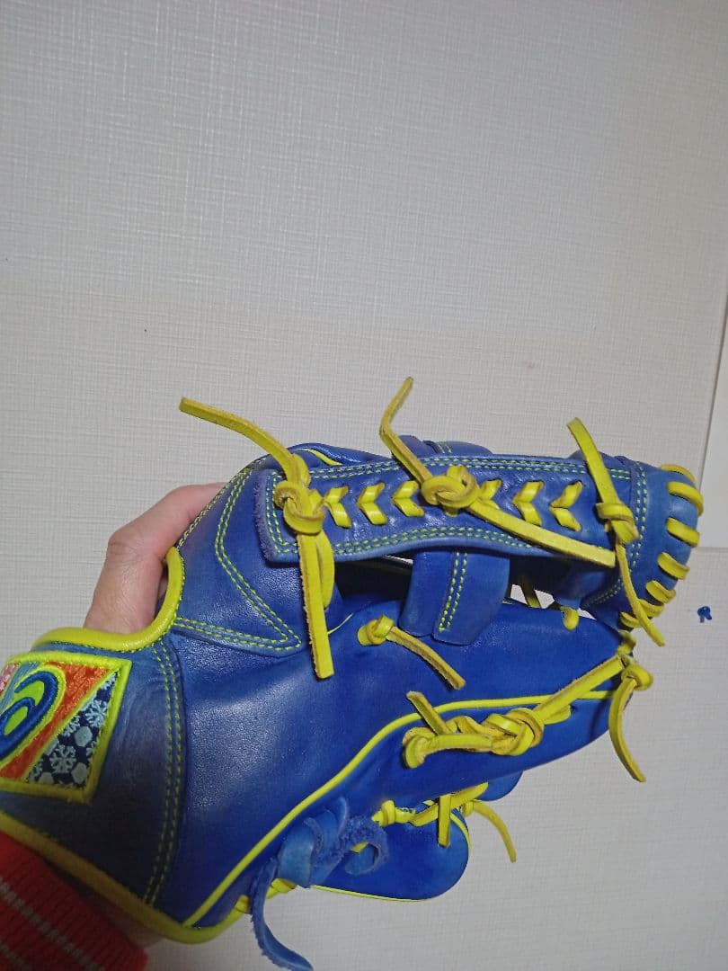asics　内野用 軟式グローブ 青/黄色
