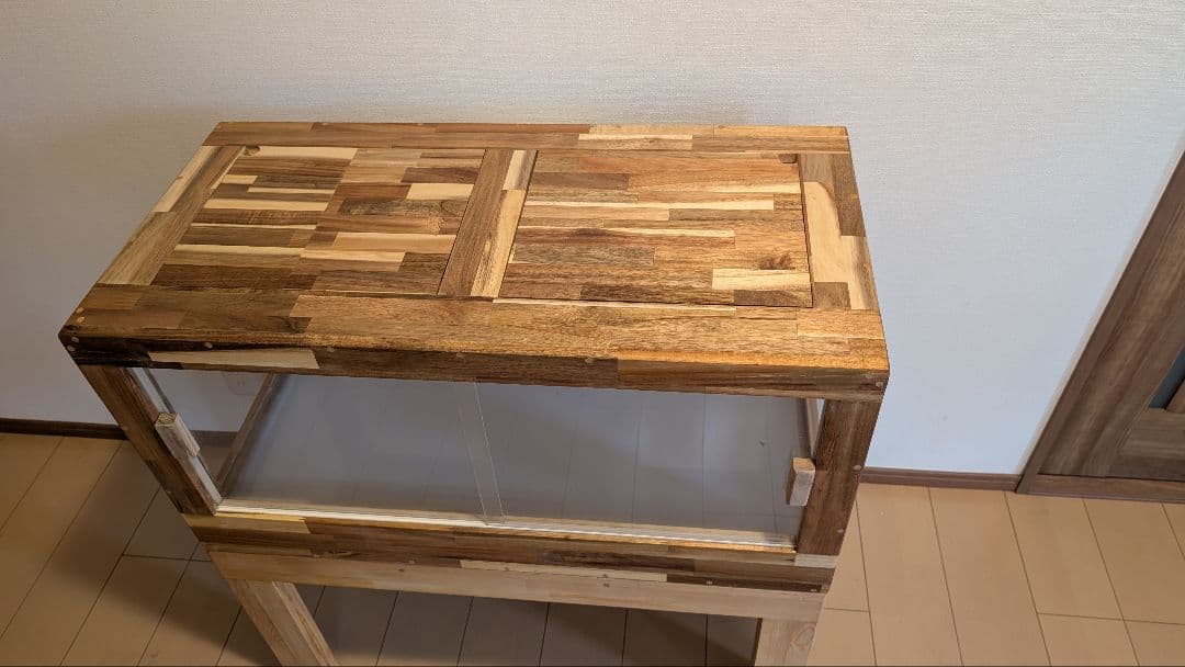 アカシア集成材15ミリ幅90縦45奥行45全面アクリル板仕様 蜜蝋オイル仕上げ！