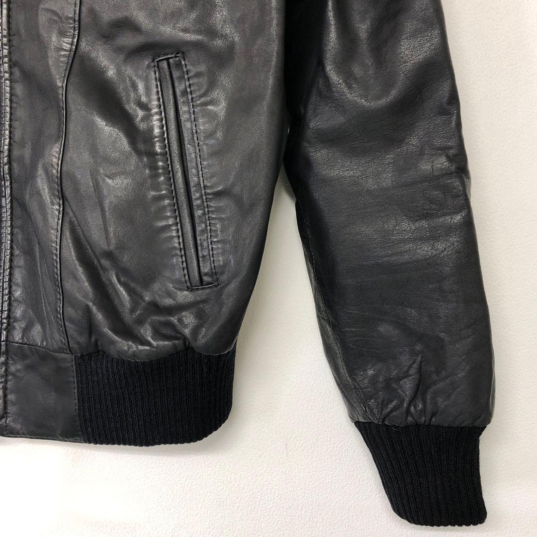 ヴィンテージ 韓国製 古着 襟付 リブ切替 レザージップアップジャケット