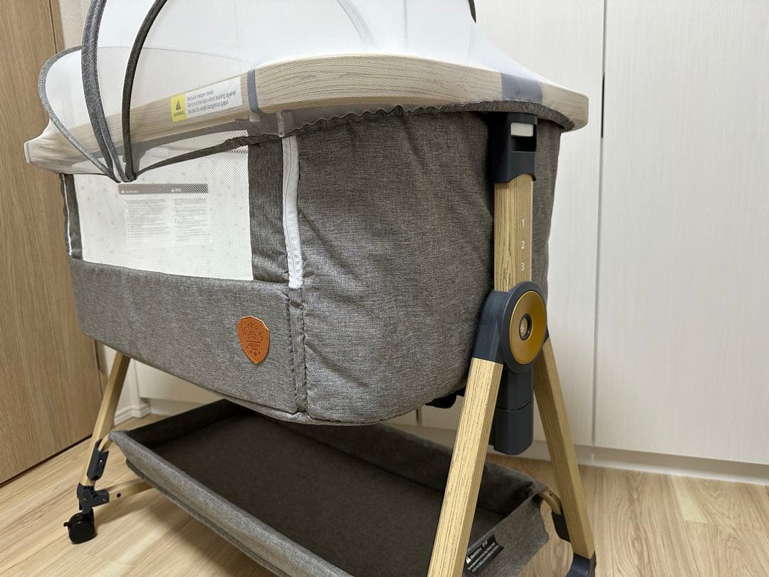 【Y】HZDMJ ベビーベッド グレー 蚊帳付き