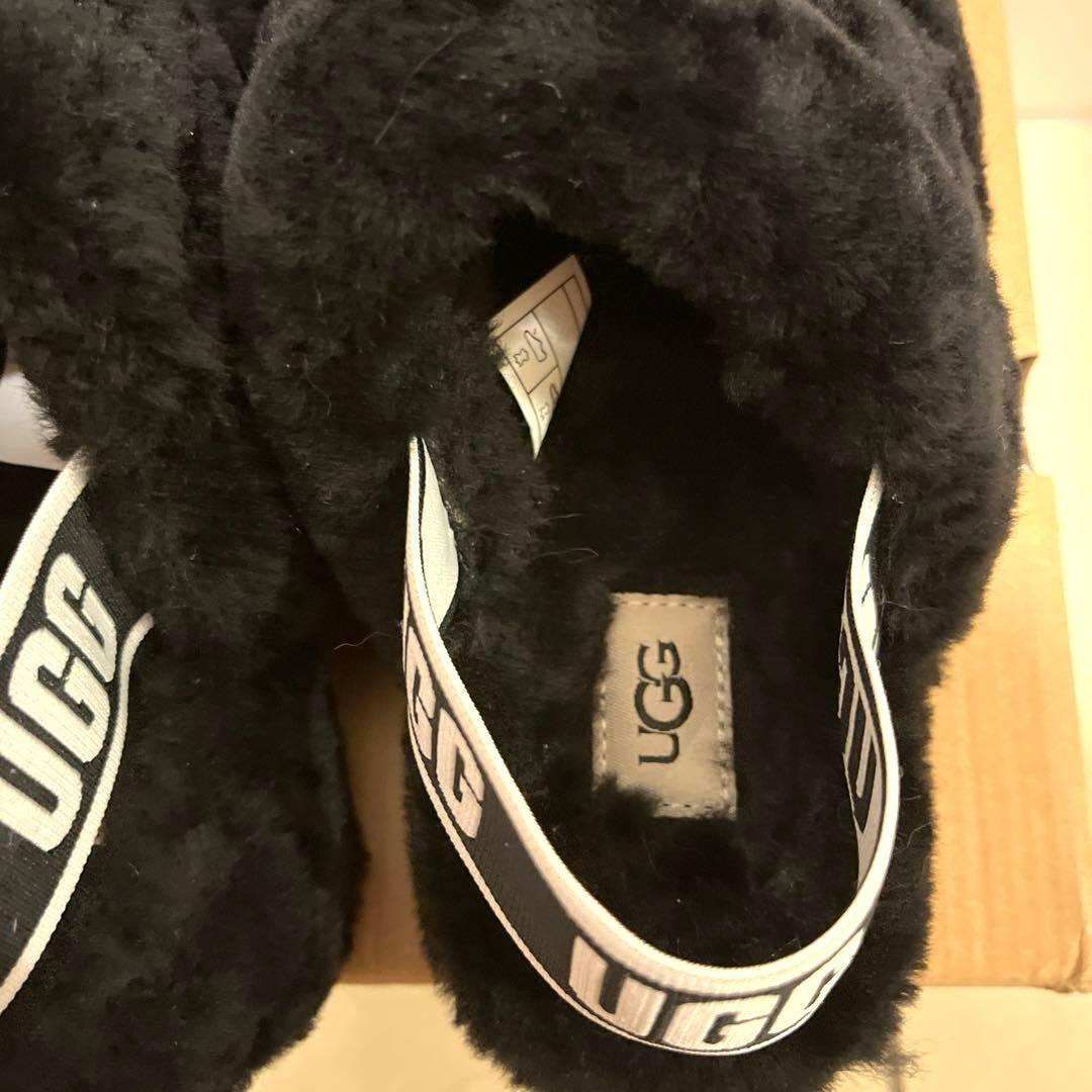 【美品】UGG ブラック ムートン　ボア スリッパ　23cm
