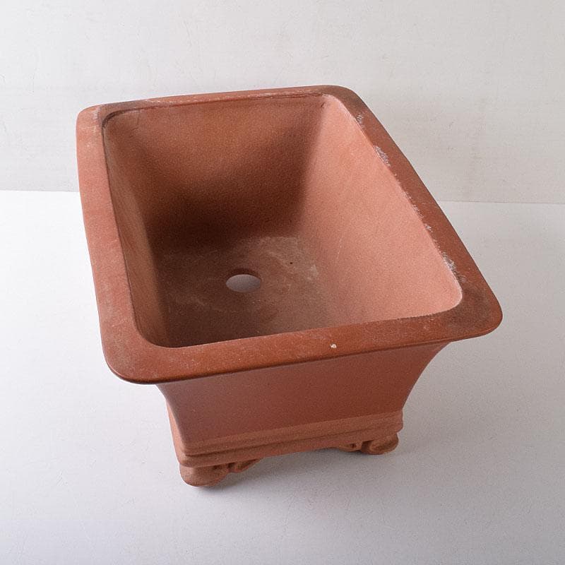 中国　紫砂　朱泥　漢詩山水刻　植木鉢　盆栽鉢　V　R8480H