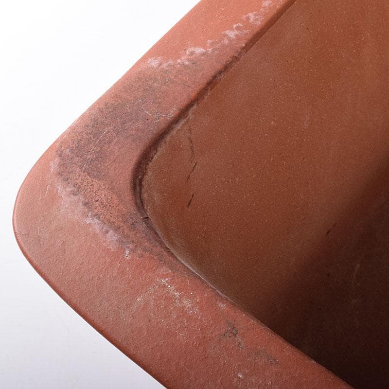 中国　紫砂　朱泥　漢詩山水刻　植木鉢　盆栽鉢　V　R8480H