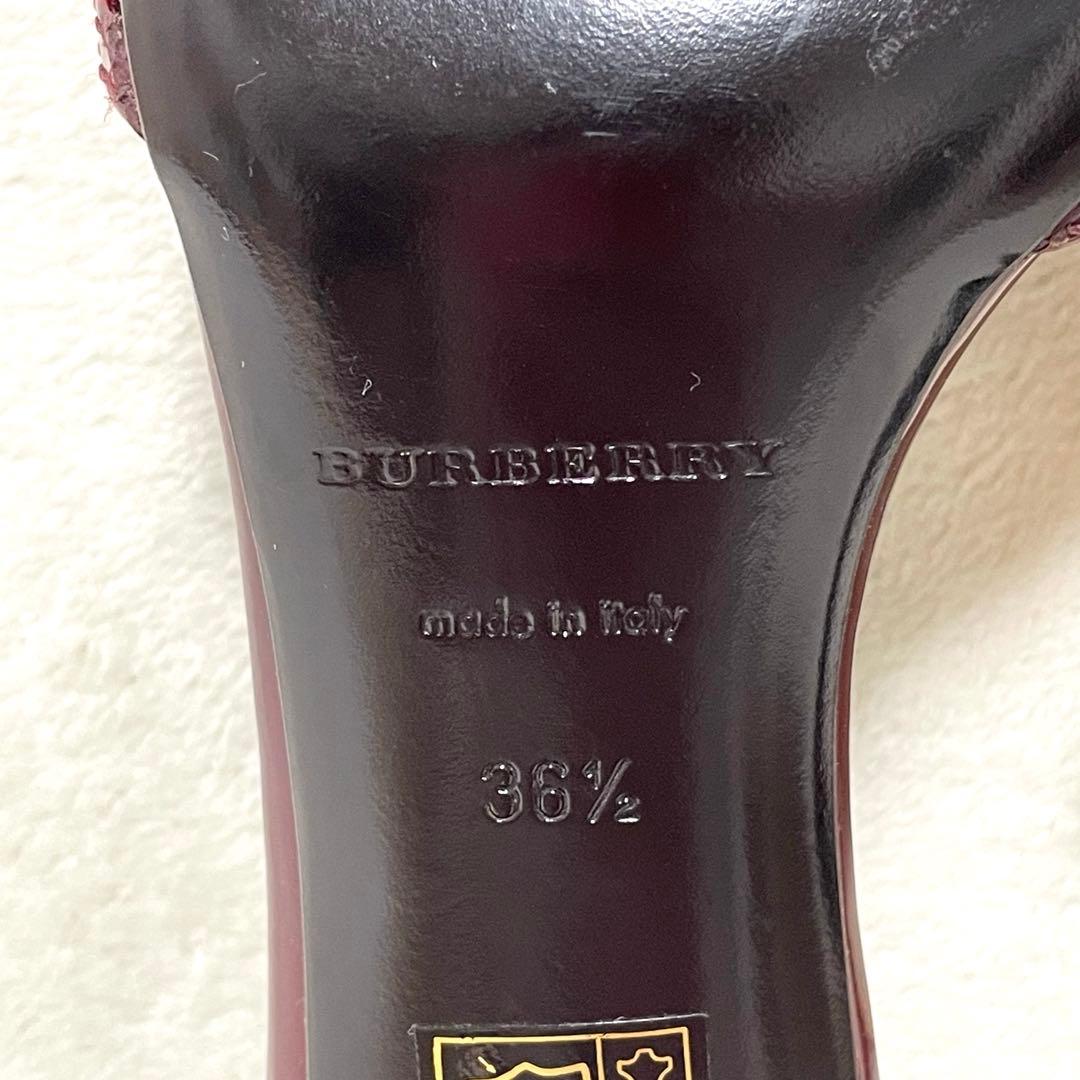 希少✨極美品バーバリー　ミュール　サンダル　36夏　ワインレッド　エナメル　金具