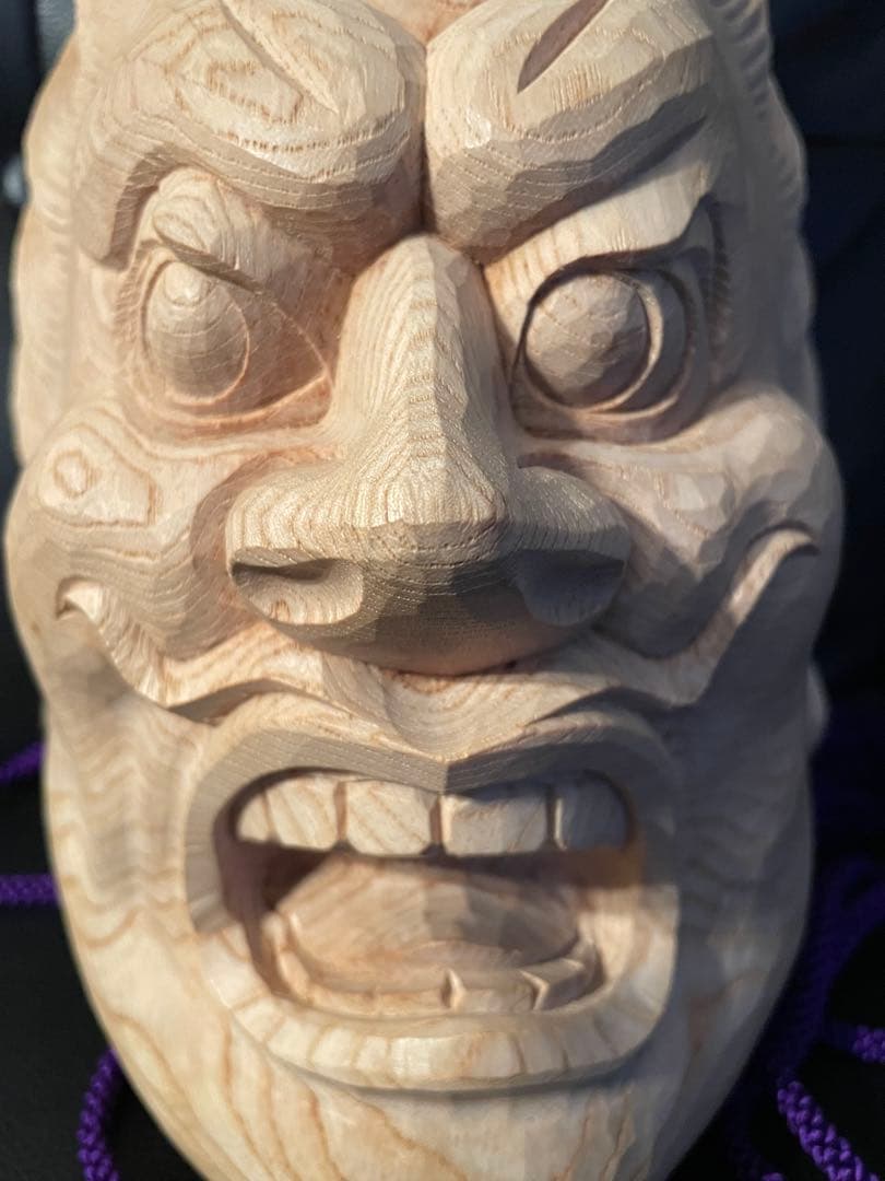 伐折羅大将　手彫り　とても立派な木彫りのお面　名入り
