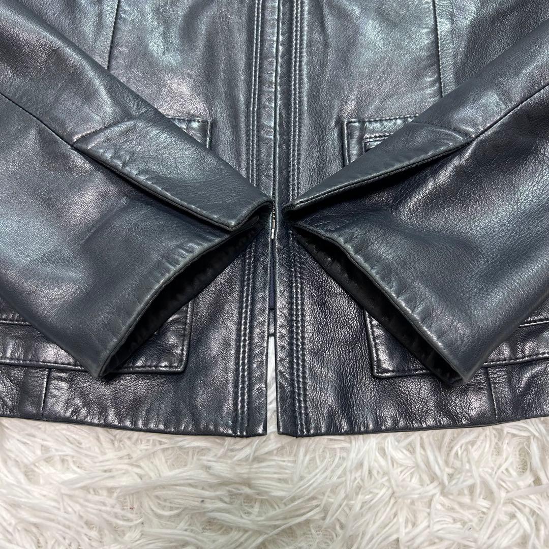 【美品】セオリーリュクス ノーカラー ラムレザージャケット 38 M 羊革