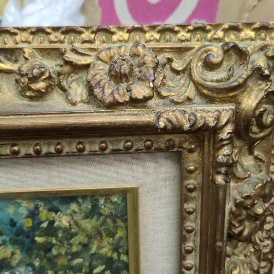 平部正博の油絵F４。山里が描かれています。額も大変良いものです。美術年鑑掲載作家