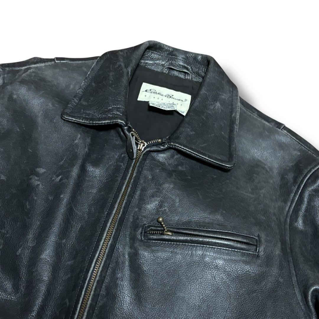 【状態良好】90's 白タグ エディーバウアー 牛革 シングルライダース