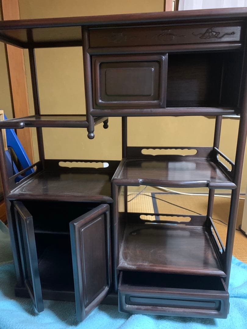 茶箪笥　アンティーク　木製棚 ダークブラウン 引き出し付き