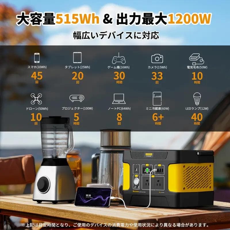 EVOPOW E600 ポータブル電源 515Wh