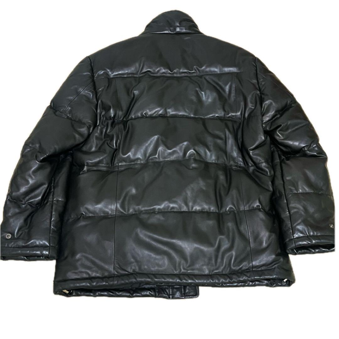 ✨希少✨BALMAIN ラムレザー ダウンジャケット 肉厚 高級 光沢 黒 L