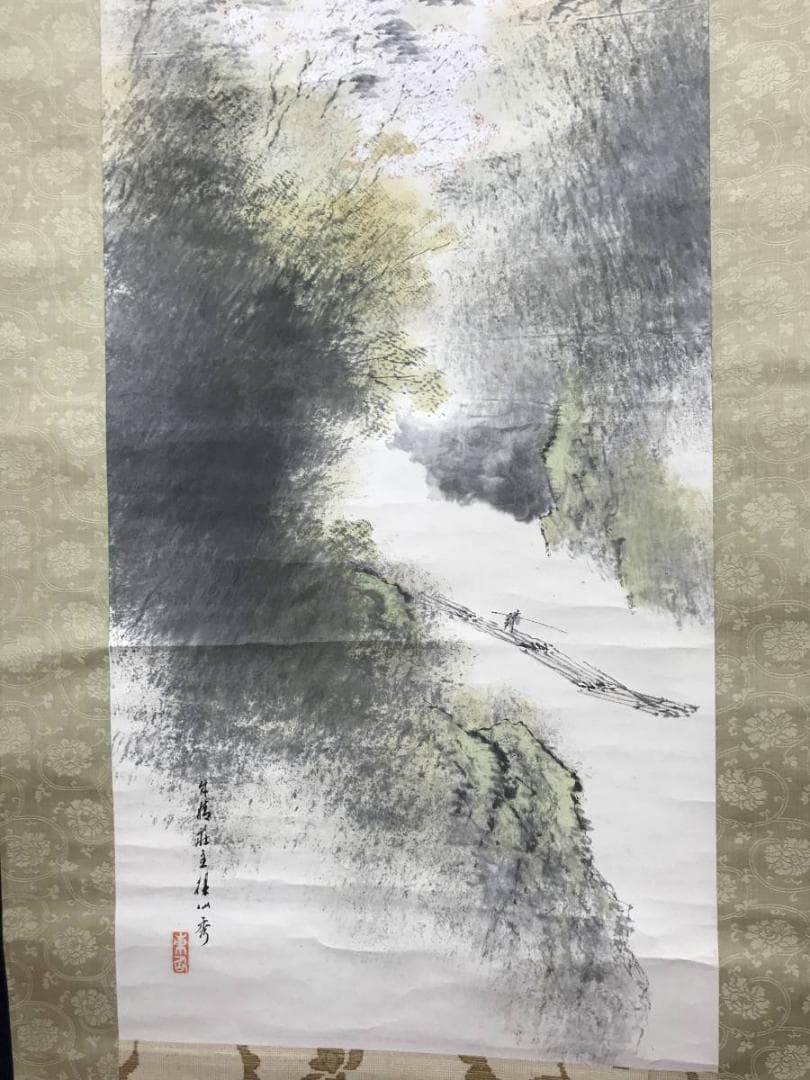 【真作】平井楳仙/嵐峡春色図/山水図/嵐山図/掛軸/名家伝来/AC-36