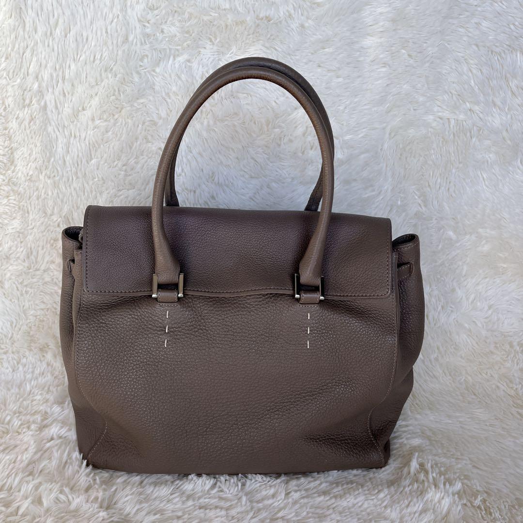 NAGATANI ハンドバッグ　シボレザー　グレージュ　フラップ