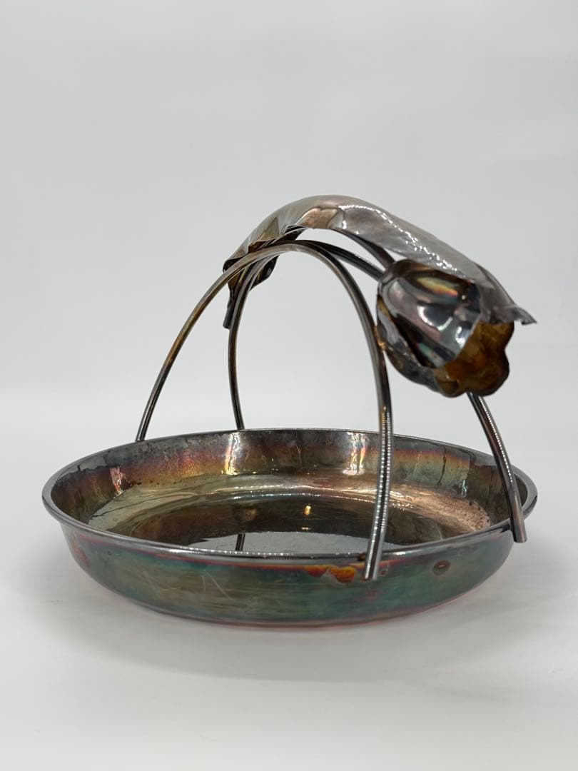 金属製　花モチーフハンドル付きトレー