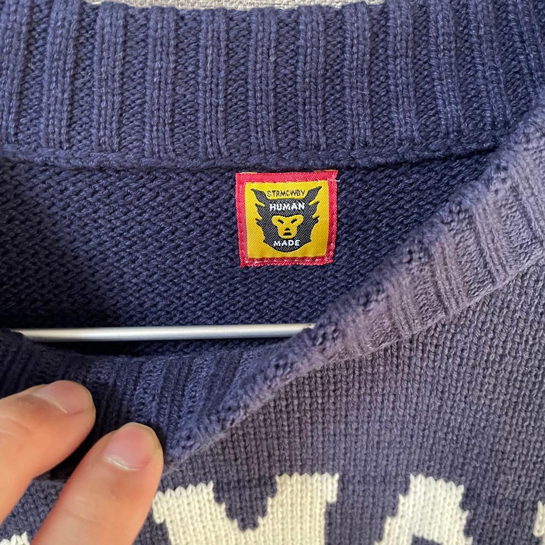 HUMAN MADE 犬刺繍 ニットセーター ネイビー　ドッグ　ダックスフンド