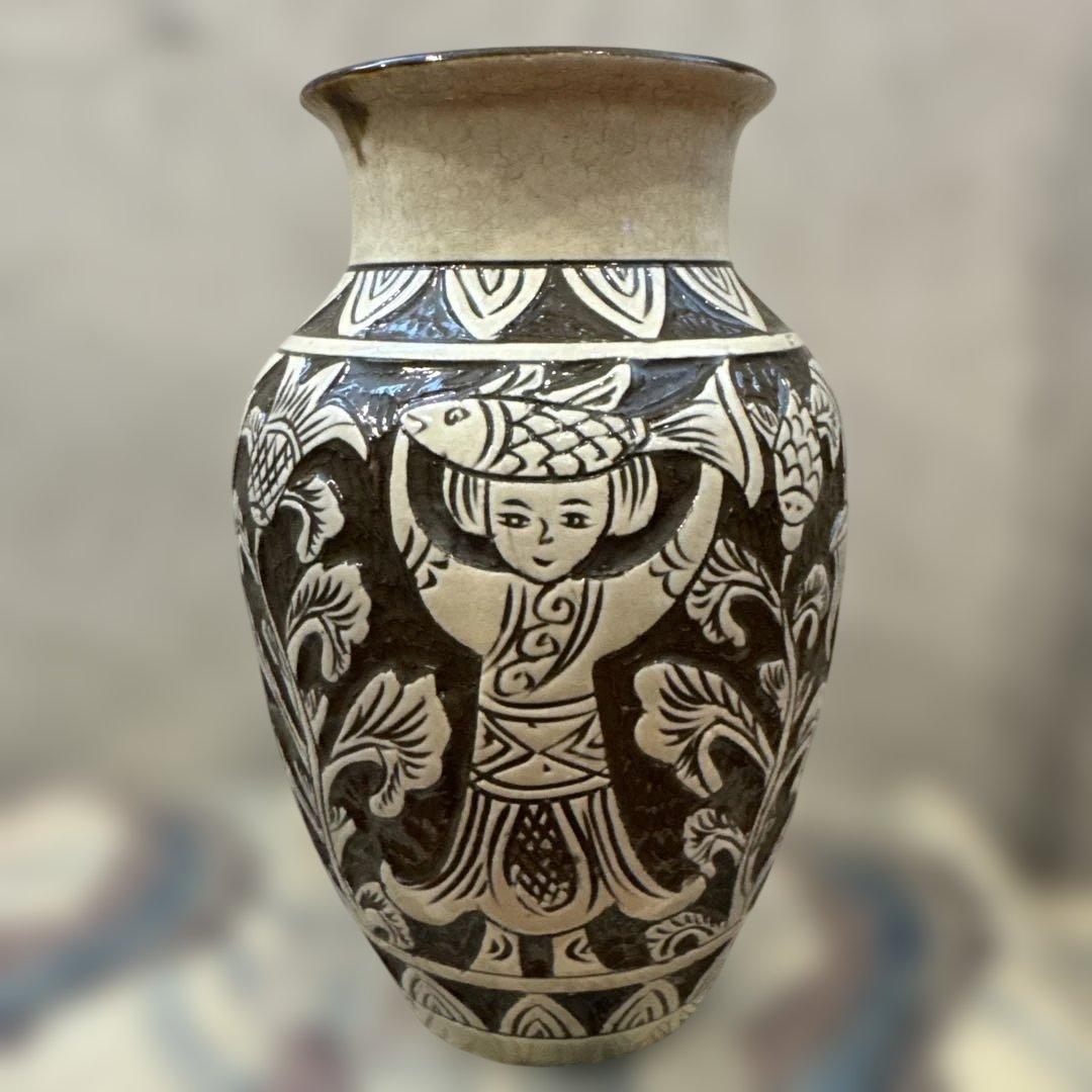 壺屋焼.エジプト紋.化粧土.掻き落とし.新品