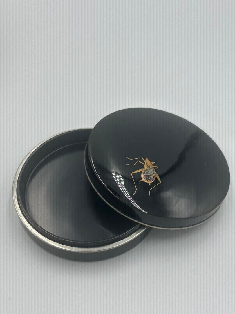 宗廣作　虫錫縁　香合　黒漆塗　茶道具　細合喝堂　書付　大徳寺