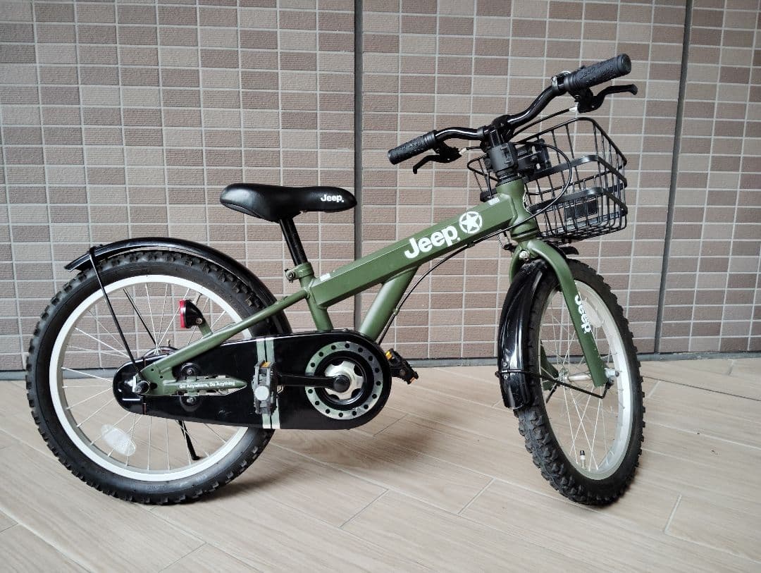 Jeep 子供用自転車 オリーブグリーン 18インチ カゴ付き　引き取り可能