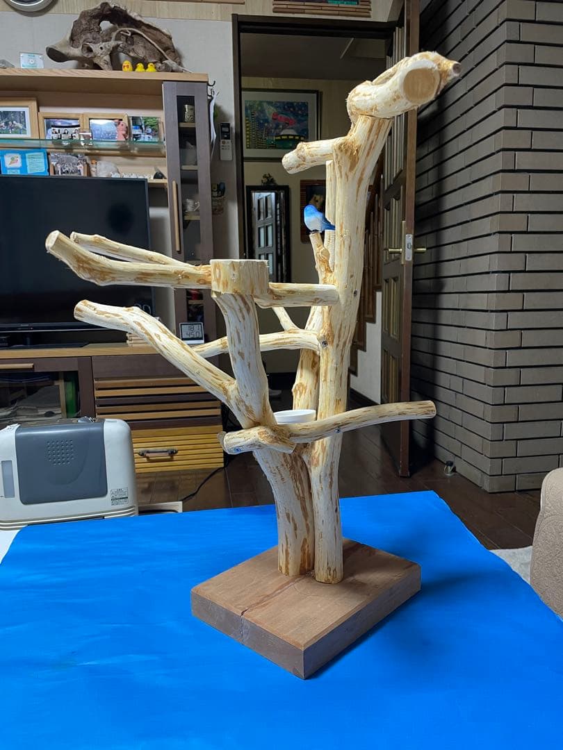 天然木製 鳥用止まり木 高さ約65cm