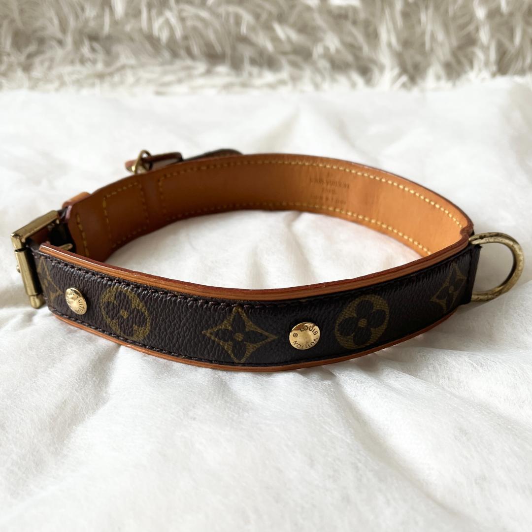【鑑定済】ルイヴィトン 犬用 首輪 モノグラム 大型犬向け 本革 ペットグッズ