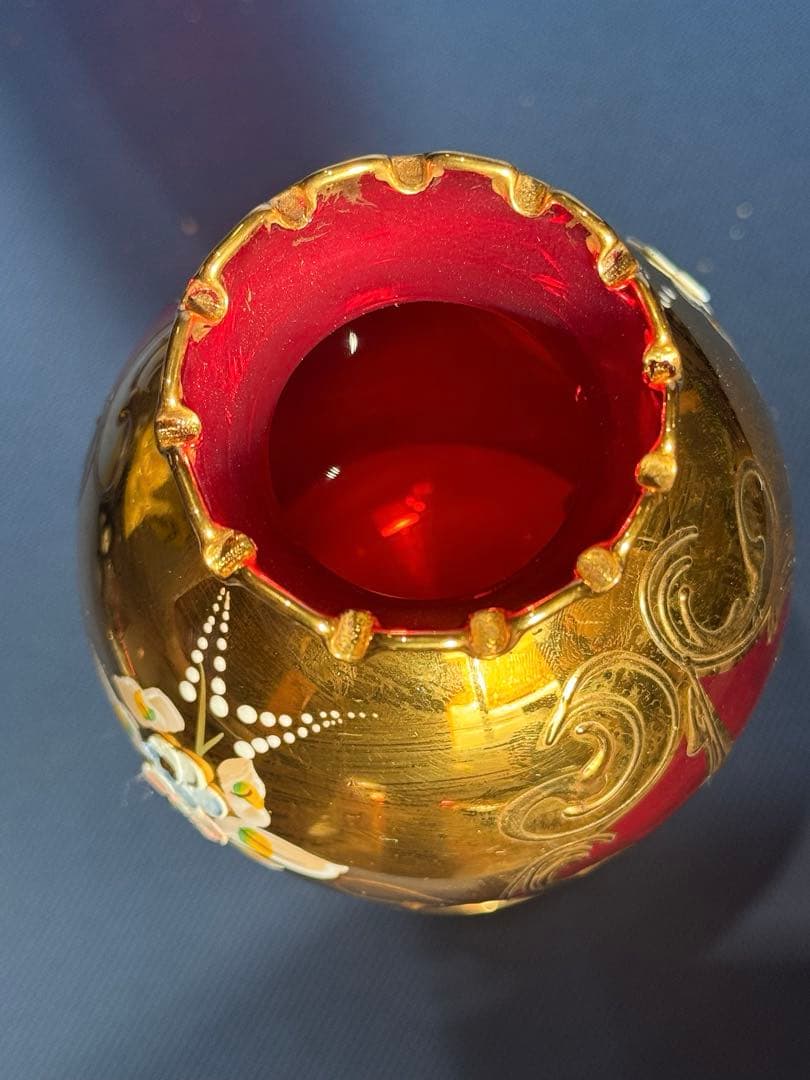 ⚫️伝統工芸品 ムラーノ（ヴェネチアン） ガラス 金彩花瓶