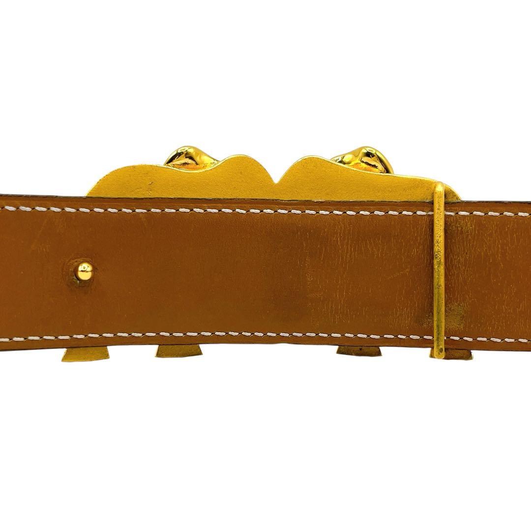 良品 エルメス クロコ エレファントバックル ベルト 75 ブラック ゴールド