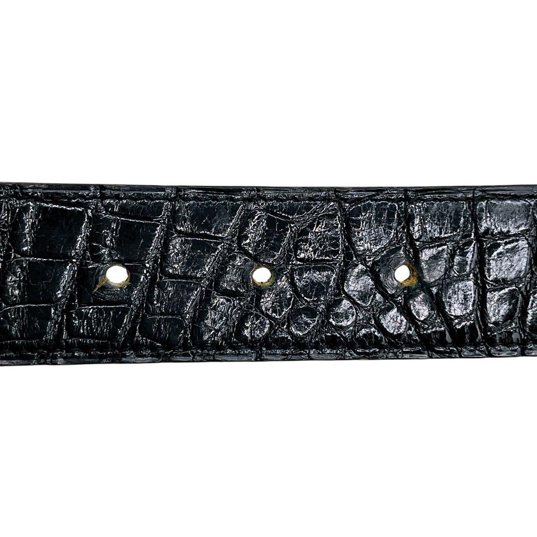 良品 エルメス クロコ エレファントバックル ベルト 75 ブラック ゴールド