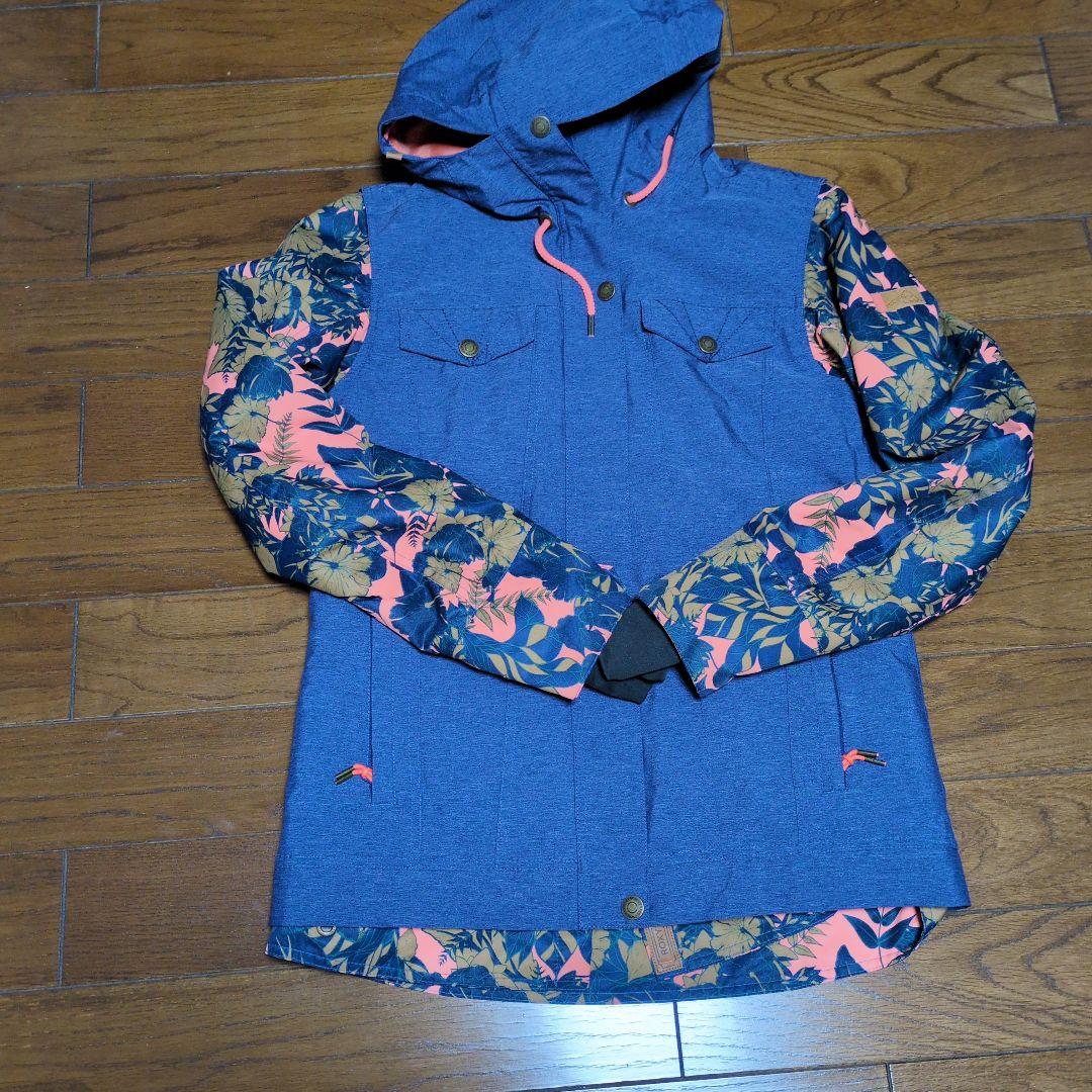 【美品】ROXY　スノボウェア　上下セット　デニム風　　カーキ　Ｓ　ボタニカル