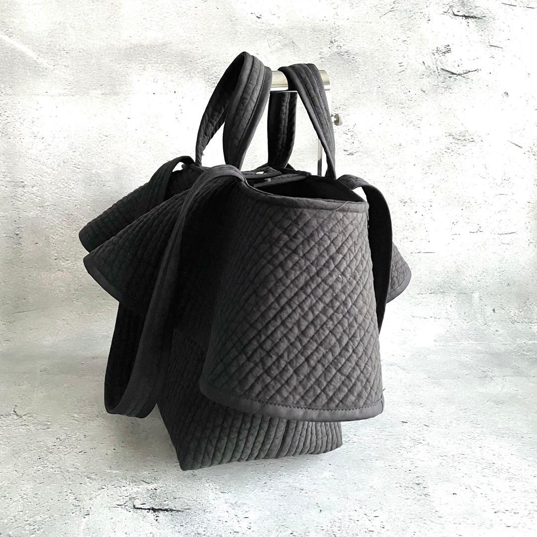 フレアフリル付きトートバッグ（L）　2way ヌビバッグ　ブラック　ハンドメイド